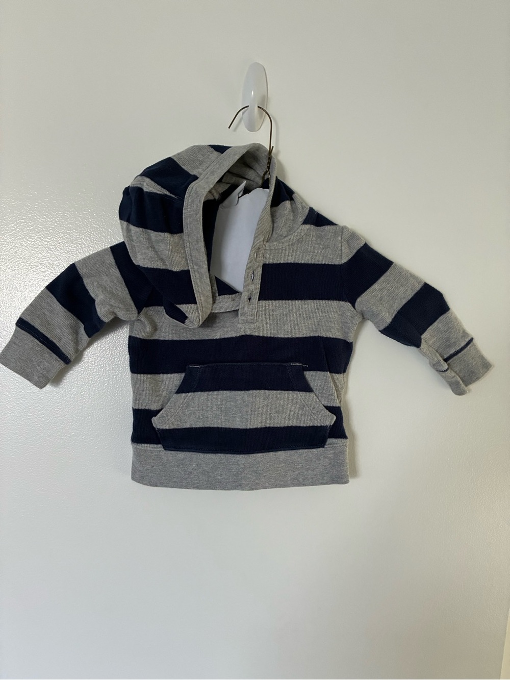 GAP Hooded Striped Pullover - Navy & Gray